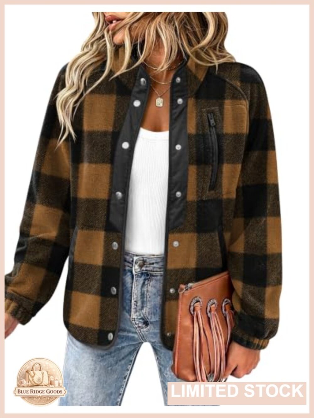 Fleece Snap Button Jacket Aztec Print Stand Collar Zip Pocket